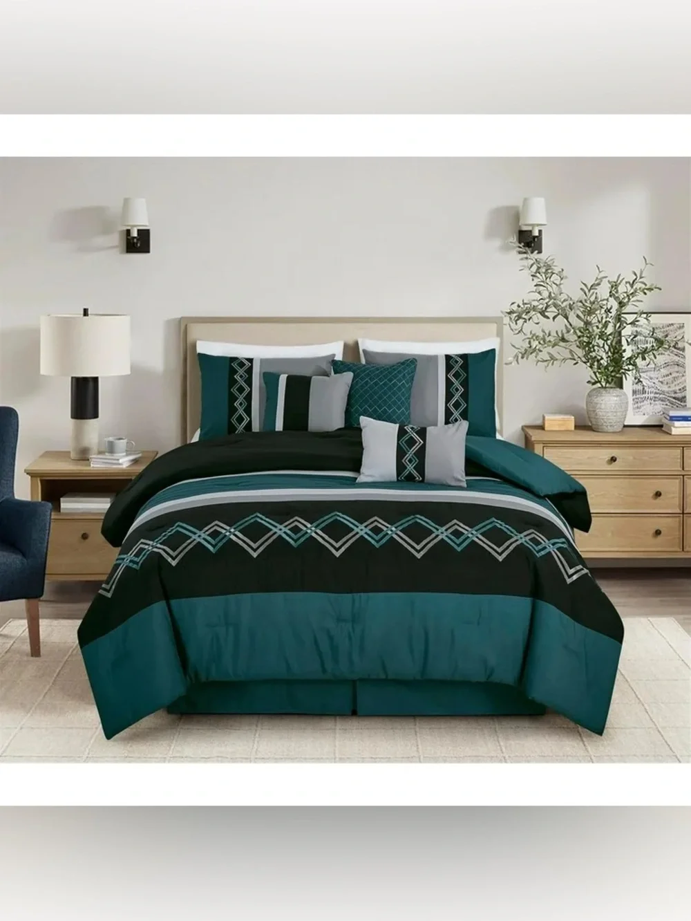 Teal and Gray Geometric Comforter Set - Home Bedding